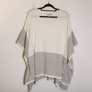 Vineyard Vines Cotton Striped Poncho Shawl Womens Medium Large White Gray Preppy